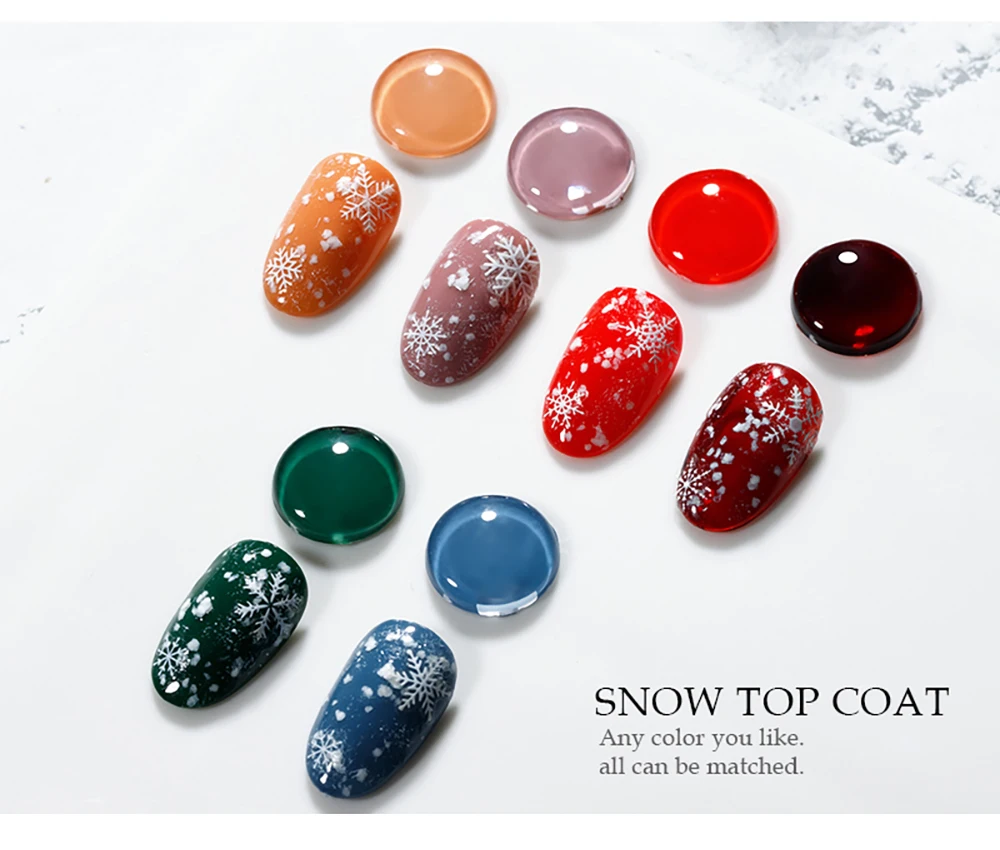Vendeeni 15ml Schneeflocken-Top-Coat für Gel-Nagellack, Weihnachtsfeier Gel-Lack, Winter-Schnee UV Soak-Off Nail Art Primer Gel – Detail 9