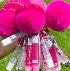 Lipgloss Base Private Label Clear Custom Key Chain Vegan Glitter Wholesale Natural Shimmer Pompoms Fruit Lip Gloss