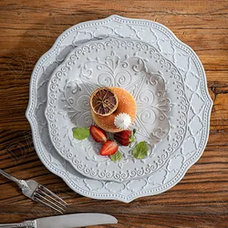 Relief Ceramic Plate Set Retro Decorative Western Steak Dish Dining Table Main Course European Kitchen Dishes and Plates Sets