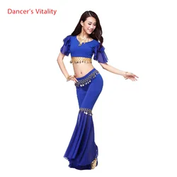 Traje de danza del vientre de algodón y gasa de cristal para mujer, top de altavoz, pantalones, conjunto de danza del vientre, conjuntos de baile sexy de colores, nuevo