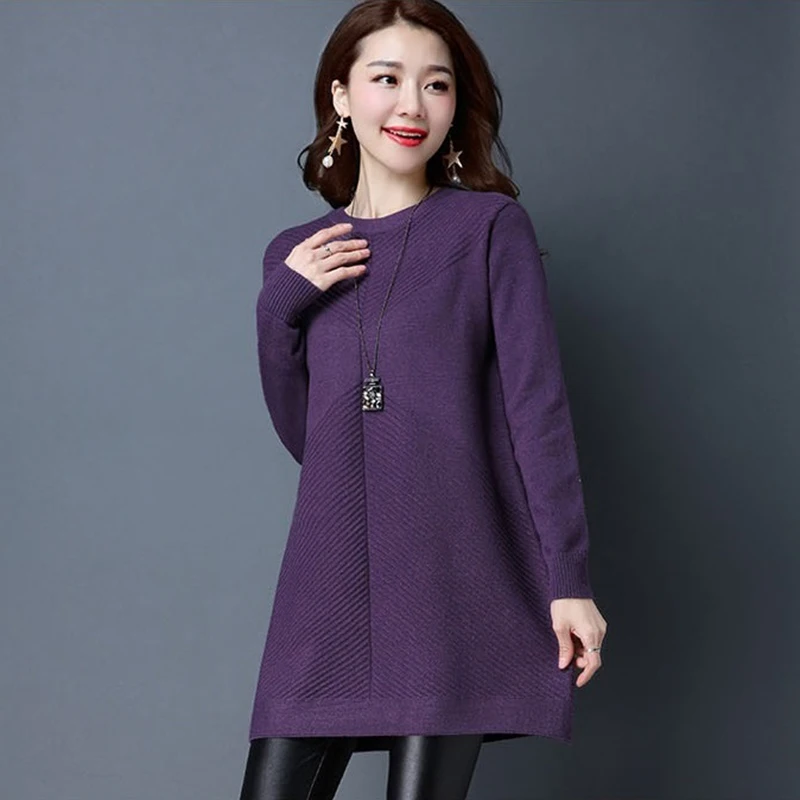 Korean Mid-Length Loose Pullover Women New Autumn Winter Knitted Jacket Female Elasticity Thicken Long-Sleeved Bottoming Shirt