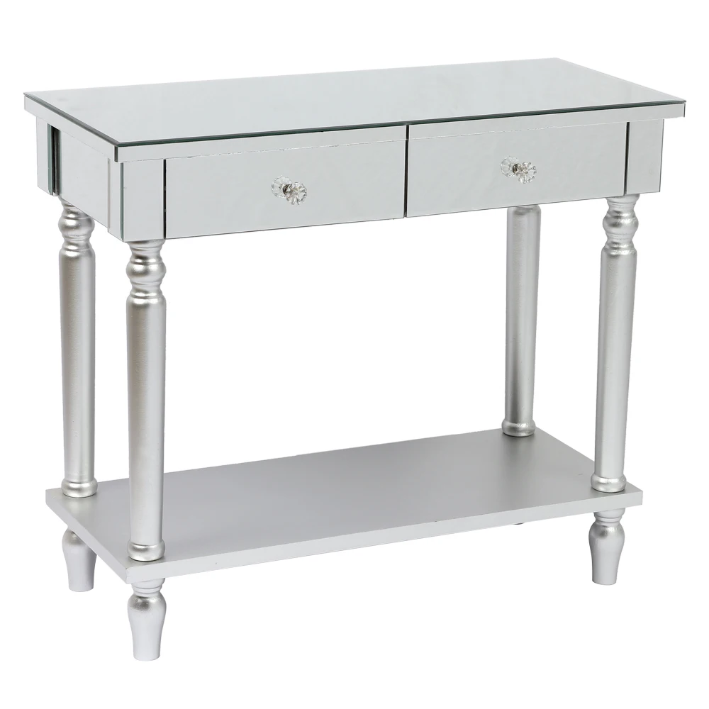 Mirror Surface Dressing Table 2 Drawers Dresser with Shelf Console Table Multi-Purpose Office Computer Desk 81x35x70CM Silver