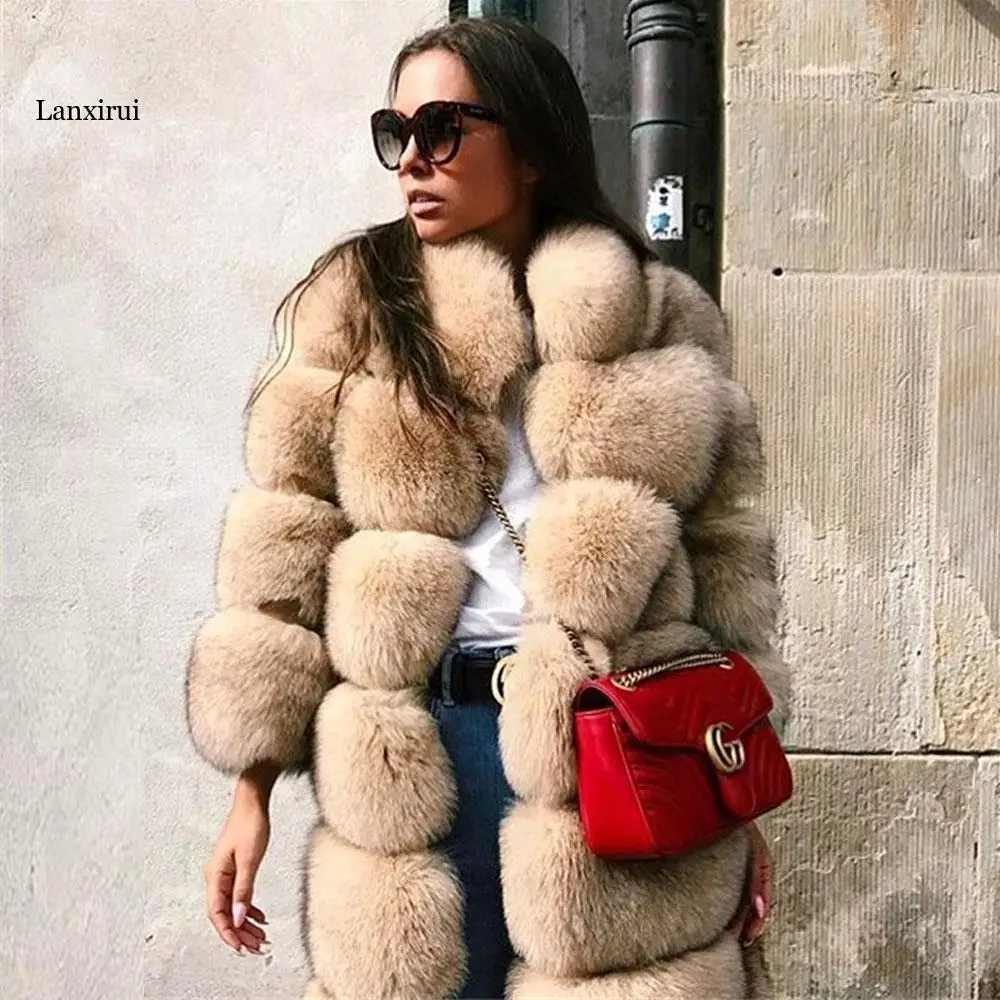 

Winter Fake Fox Fur Coat Women Winter Thick Fur Coat Real Fox Fur Jacket With Stand Collar Overcoat Female Ladies Furs Jacket