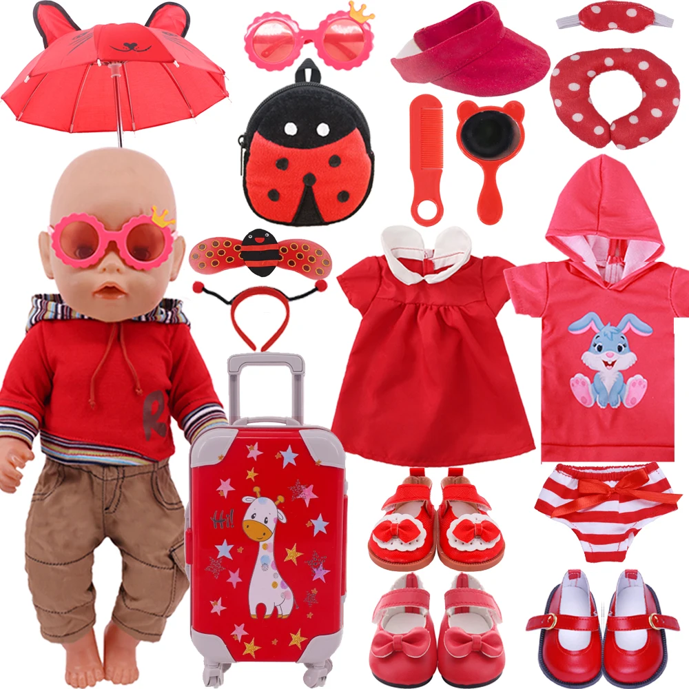 Doll Clothes Red Skirt With Cover Shoes Accessories Suitable For 18 Inch American Dolls And 43cm Rebirth Dolls DIY Toys