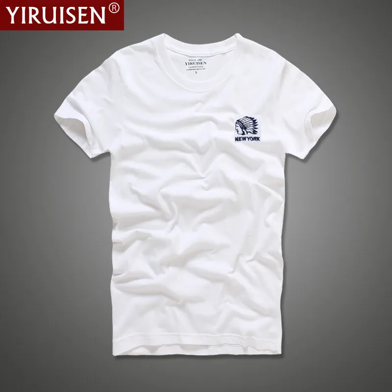 Solid Embroidery Men's T-Shirt YiRuiSen High Quality Breathable Tees Daily Comfortable Male Short Sleeve Vintage Fashion Shirt