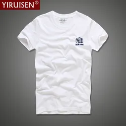 Katı nakış erkek tişört iruisen yüksek kaliteli nefes alabilen Tees günlük rahat erkek kısa kollu Vintage moda gömlek