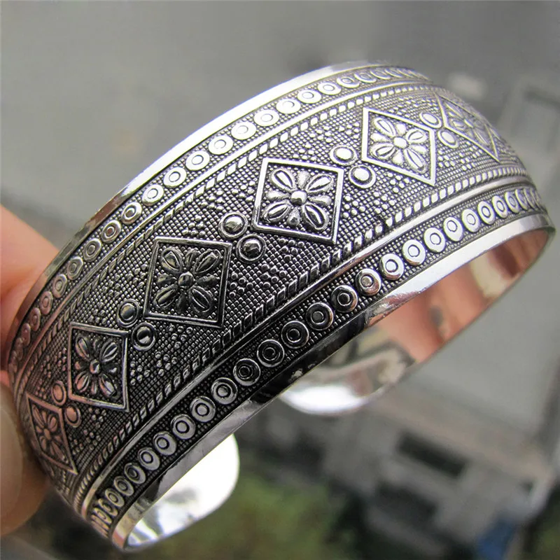 Tibetan Vintage  Geometry Flower   Bangles Bracelet Antique Tibetan   Cuff Bracelets For Women Jewelry