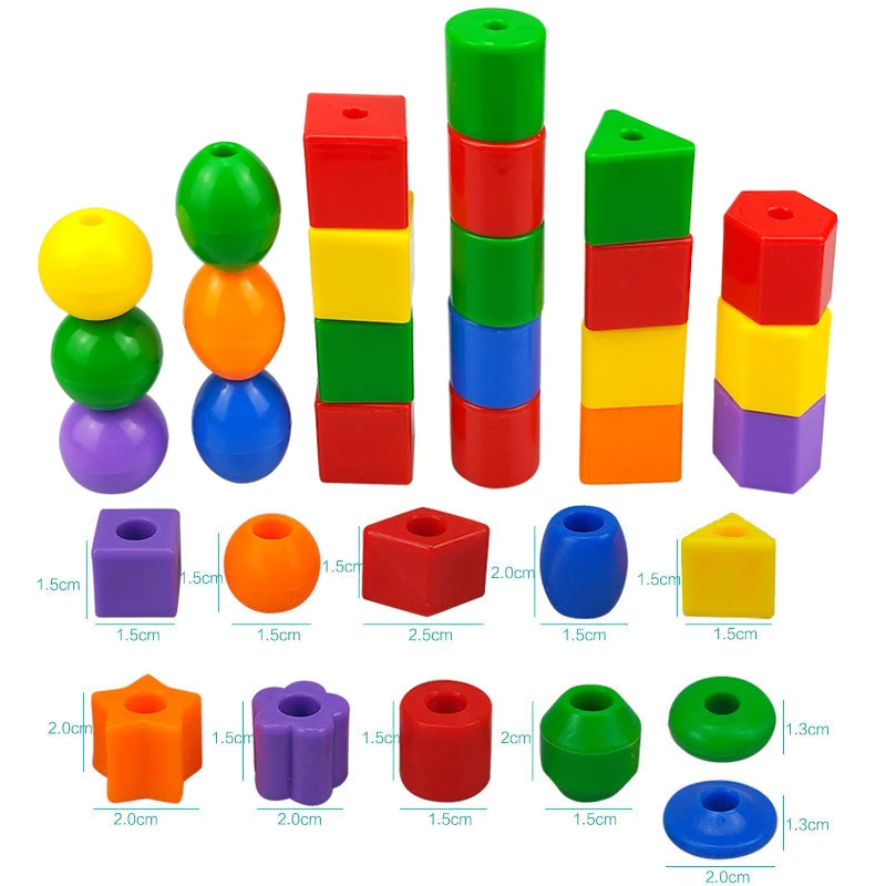 20/40pcs Montessori Lacing Beads Geometry Stringing Block Children Kid Fine Motor Skill Learning Education Puzzle Cognition Toys