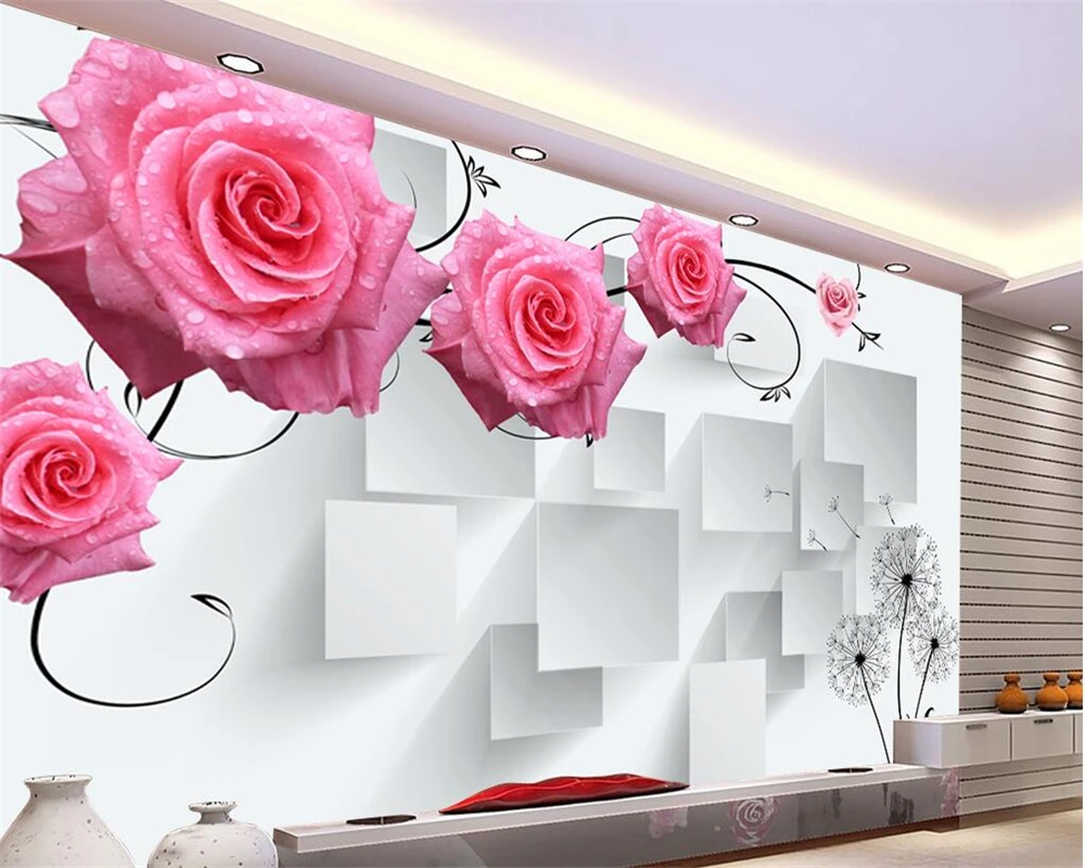 

WELLYU 3D fresco custom romantic living room 3D roses TV background wall wallpaper home decoration wallpaper for walls 3 d3D