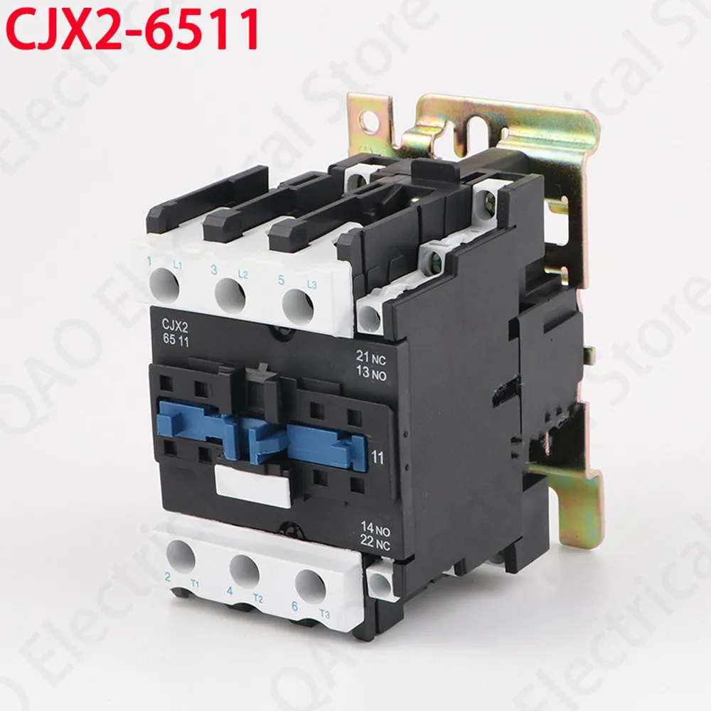 

65A AC Contactor 3 Phase 3-Pole NO Coil Voltage 380V 220V 110V 36V 24V Din Rail Mounted 3P 1NO 1NC Silver Copper touch CJX2-6511