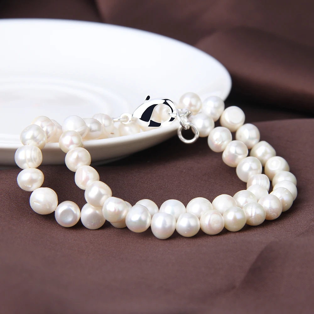 DOTEFFIL 8mm Artificial Pearl White/Pink/Purple 925 Sterling Silver 16-20 Inch Chain Necklace Woman Engagement Wedding Jewelry