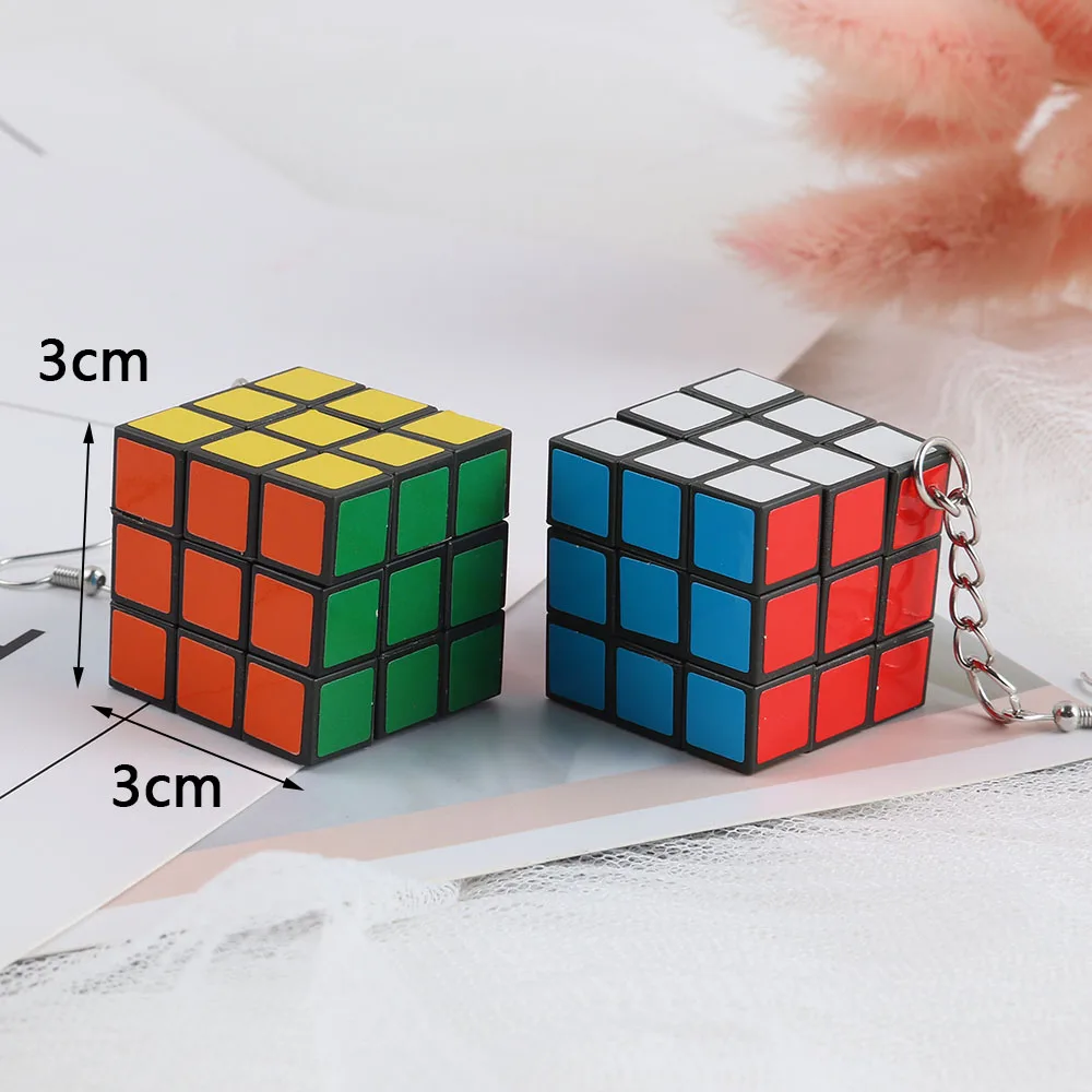 New Funny Colorful 3D Magic Cube Drop Earrings For Women Girls Geometric Speed Cube Resin Dangle Earrings Punk Cool Jewelry