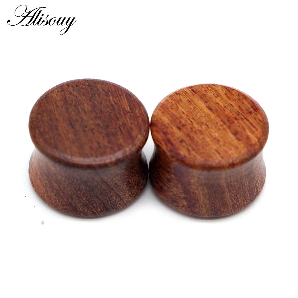 Alisouy 2pcs Wood Flesh Tunnels Ear Plugs Gauges Earrings Double Flared Wooden Ear Expender Stretcher Punk Body Piercing Jewelry