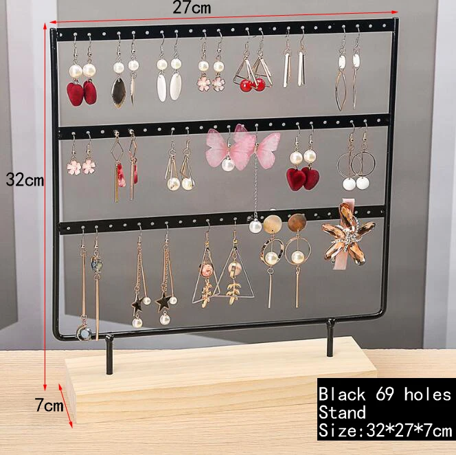 New Fashion Earrings Stand Jewelry Display Earrings Holder Jewellery Storage Wooden Base Metal Ear Studs Pendant Rack