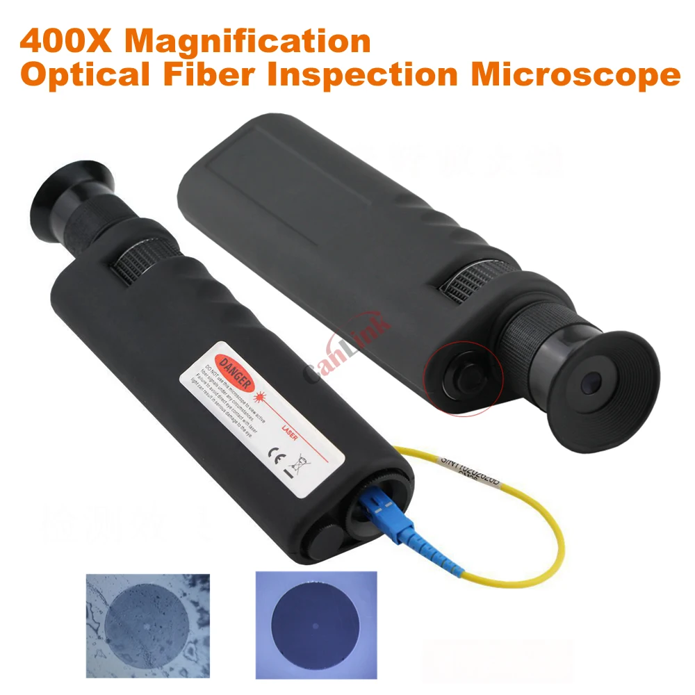 

400X Magnification Optical Fiber Inspection Microscope with SC FC LC ST MU E2000 Universal Adapter for Fiber Cleaning Inspect