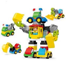 49Pcs Duploed DIY Excavator Crane Transform Robot Car Building Blocks City Construction Vehicles Kids Toys For Children