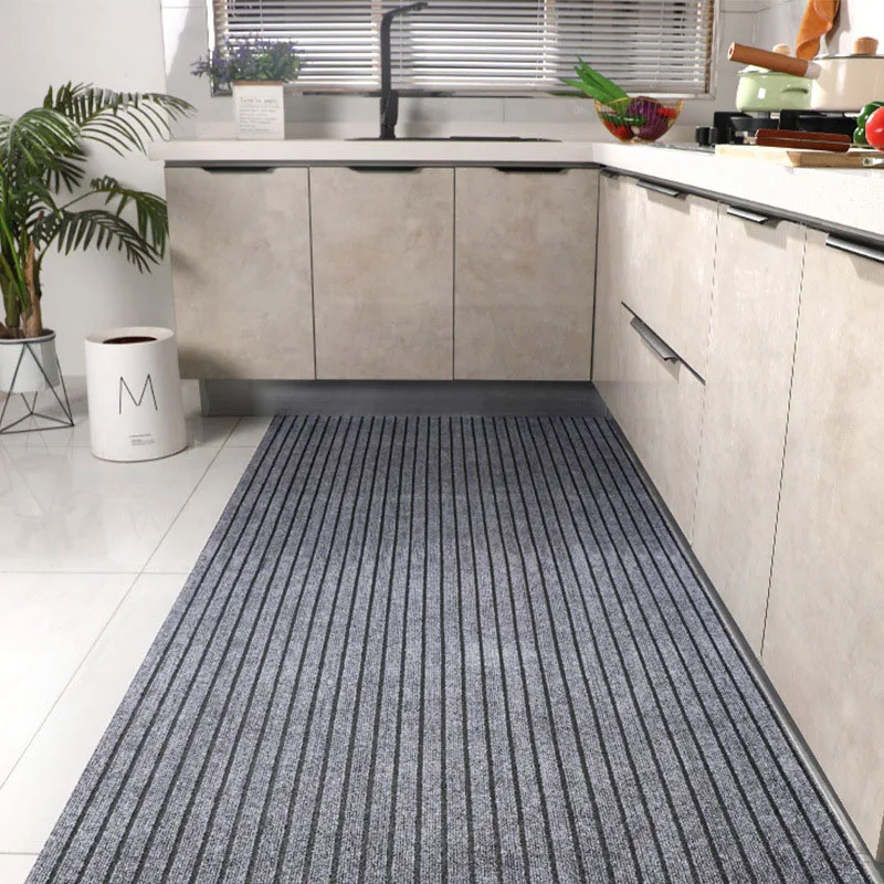 Long Kitchen Mat Thin Anti Slip Striped Waterproof Oilproof Kitchen Area Rugs Mall Door Floor Mats Can Be Cut Entrance Doormat