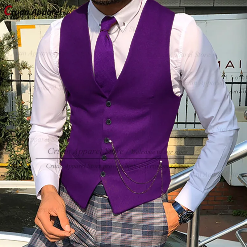 

2022 Newest Casual Purple Wedding Men's Vest Suit Waistcoat Sleeveless Jacket Tailor-made Slim Shawl Lapel Groom Best Man Tuxedo