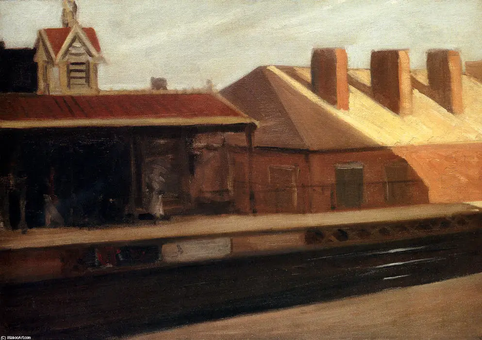 100% handmade Oil Painting reproduction on linen canvas,The El Station by Edward Hopper,High Quality