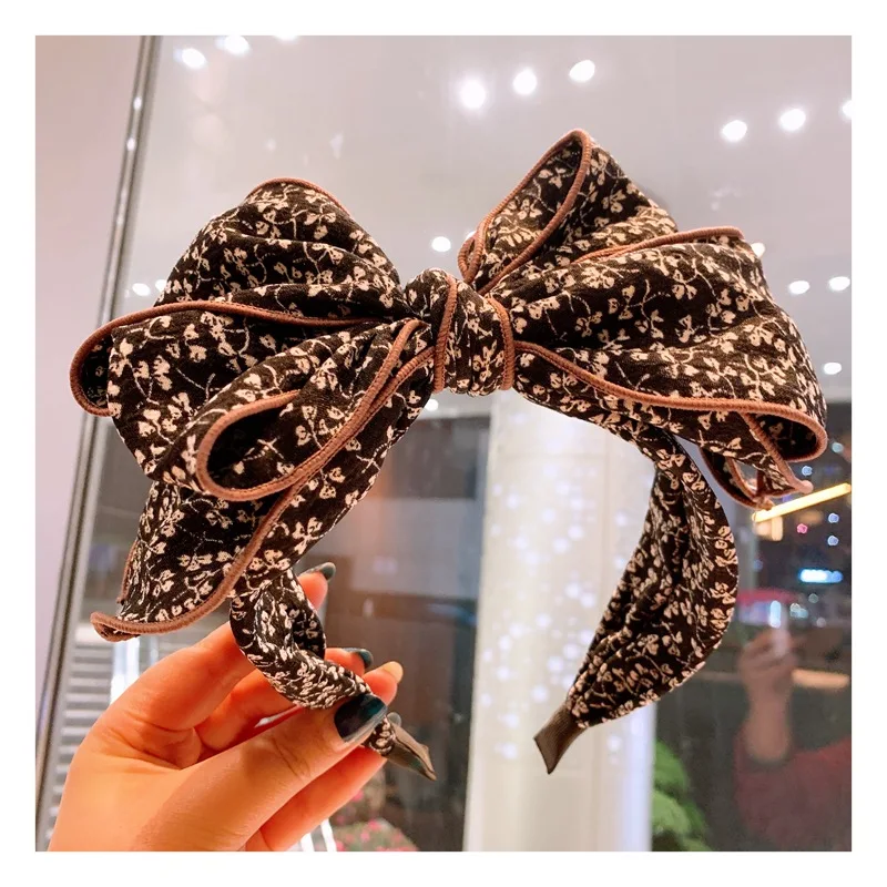 Korean designer original headband retro cotton floral multi-layer big bow fairy hairbandall-match hairpin Adult Print Hairbands