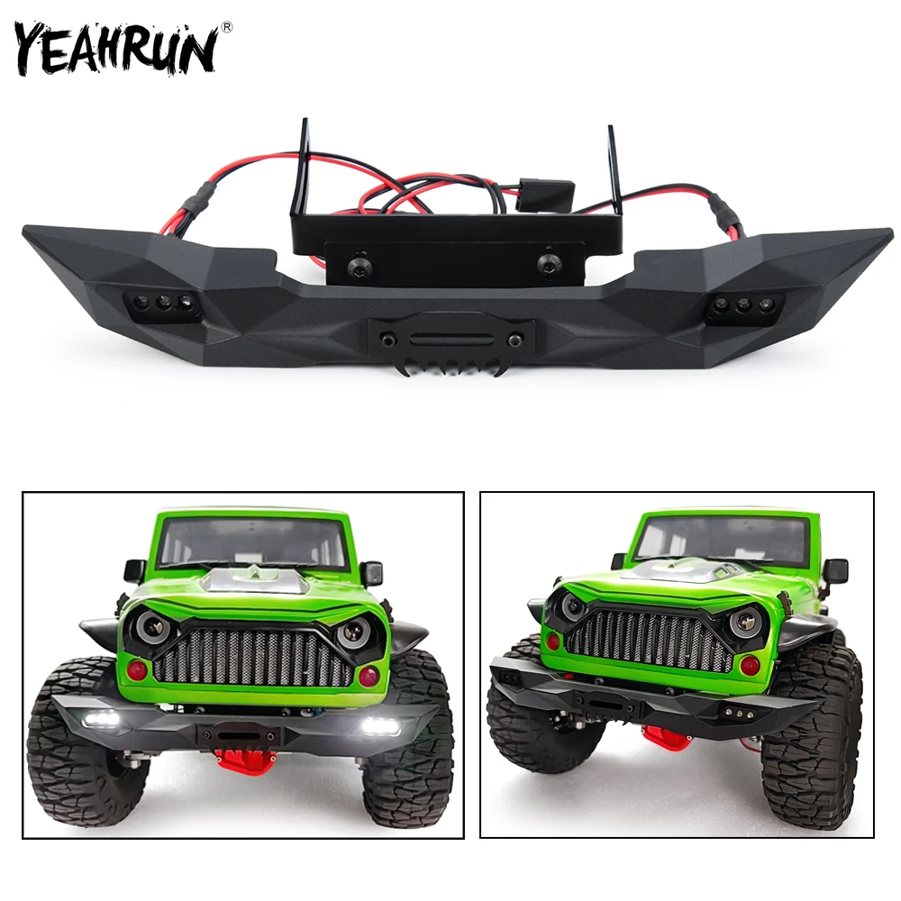 YEAHRUN Stainless Steel RC Car Front Bumper With LED Light For 1/10 Axial SCX10 90046 TRX4 Spare Parts Accessories