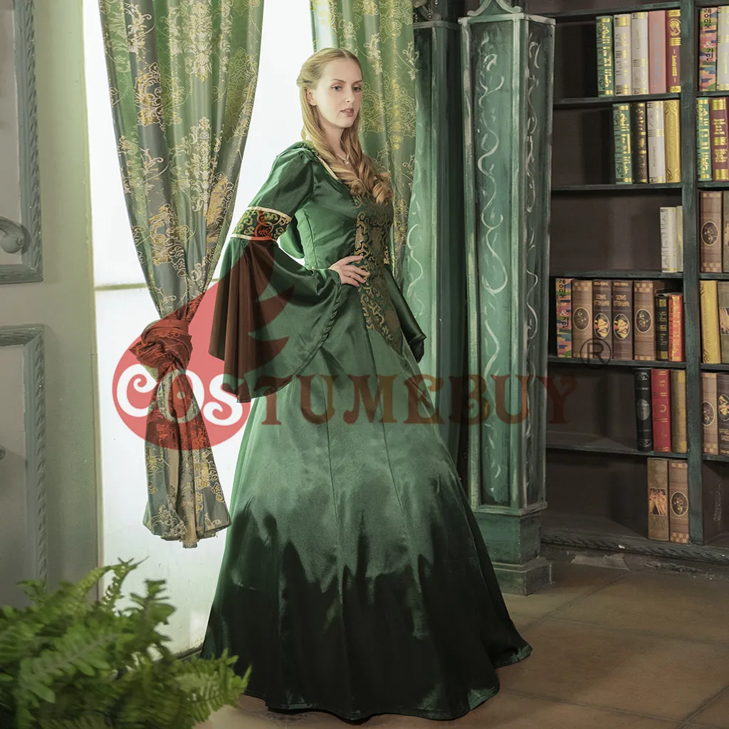 CostumeBuy Medieval Women Dark Green Trumpet Sleeves Dress Victorian Gothic Retro Dress Vampire Evenging Dress L920