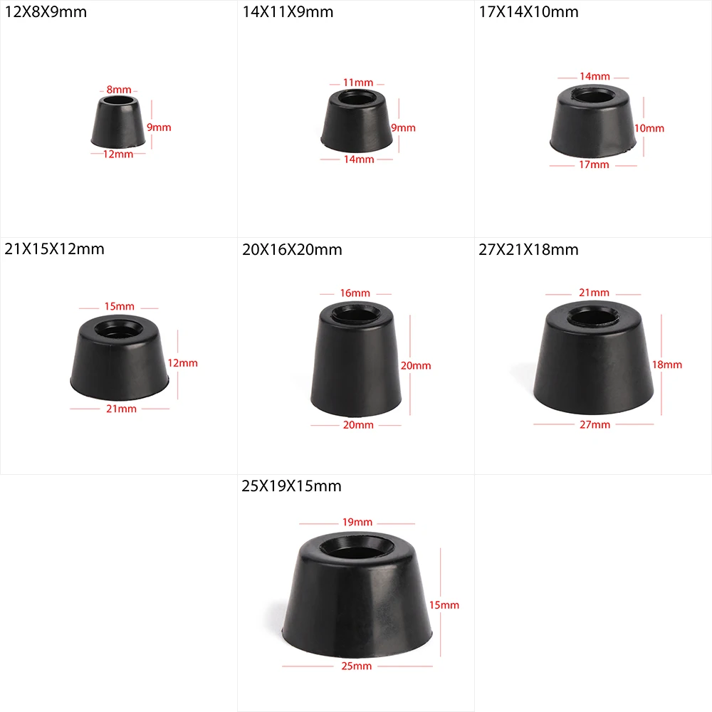 8pcs Black Speaker Cabinet Furniture Chair Table Box Conical Rubber Foot Pad Stand Shock Absorber Skid Resistance Parts Legs