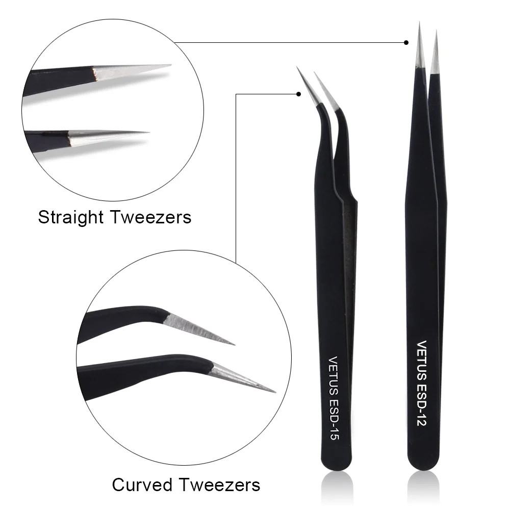 2pcs Stainless Steel Eyelash Extension Tweezers Volume Lashes Straight Curved Pick Up Eyelashes Individual Tweezer Makeup Tool