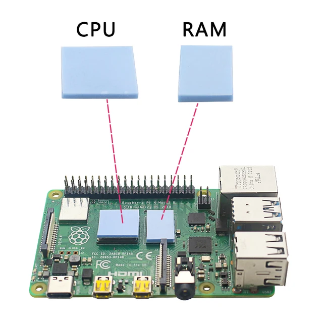 Raspberry pi 4モデルb用のパッシブ冷却および熱放散ヒートシンク,cpuおよびram用のシリコンサーマルパッド - AliExpress