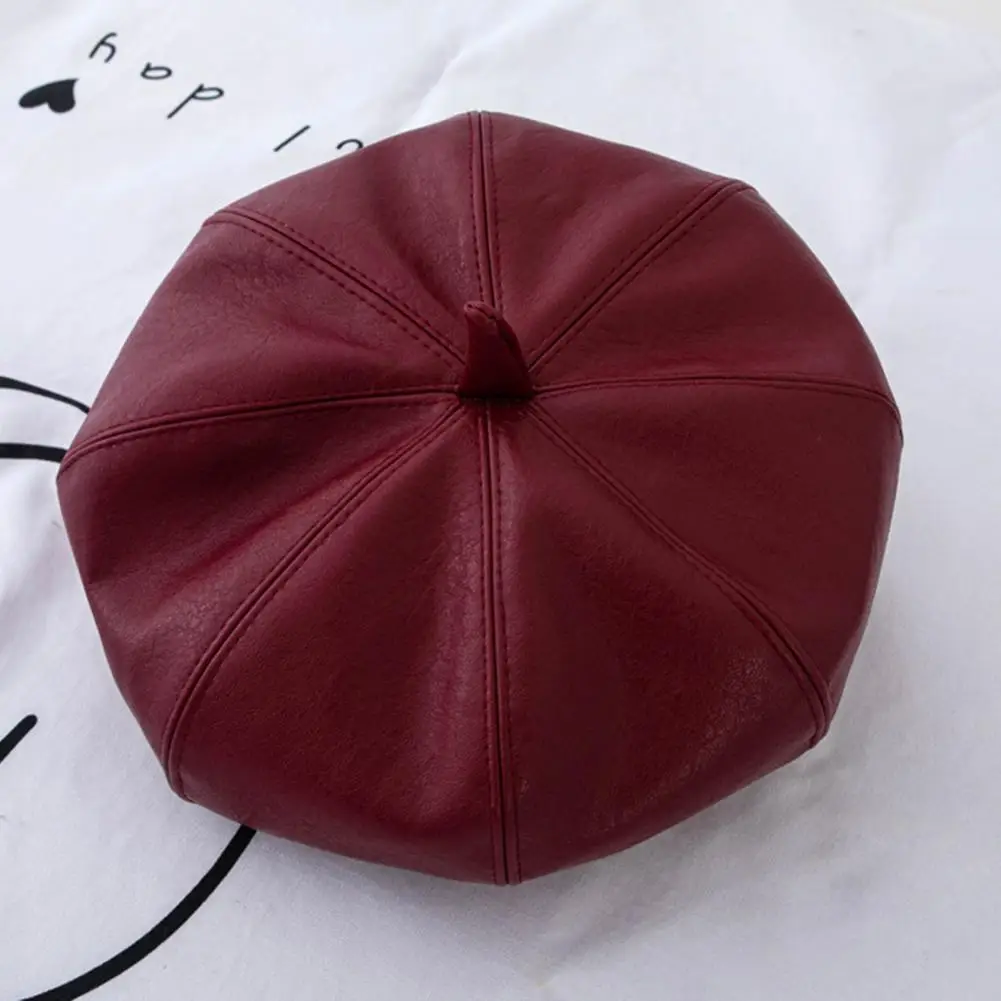 Solid Color Beret Cap Women Hat Cool Decorative Faux Leather Beret Hat Women No Brim Dome French Cap gorras hombre берет женский