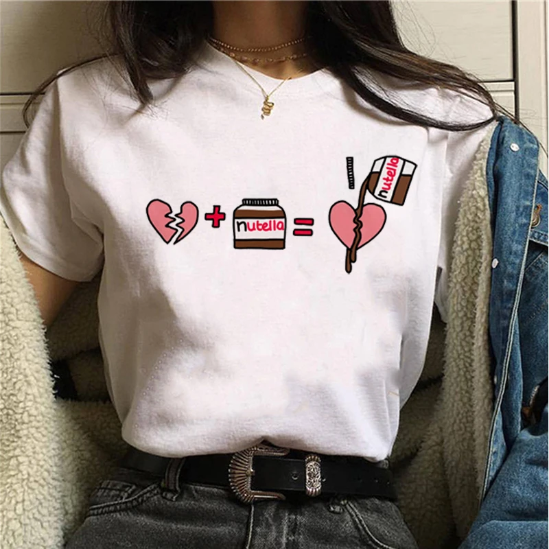 

Nutella Kawaii Print women clothes kawaii Harajuku Cartoon korean style t-shirt Top Tees Female aesthetic O-Neck White tshirt