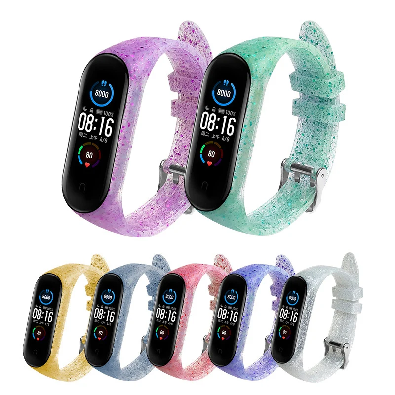 7 Colors Silicone Wristband Strap Watch Band For Xiaomi Mi Band 5 4 3 Smart Bracelet Watch Strap For Miband 3 4 5 Glitter Straps