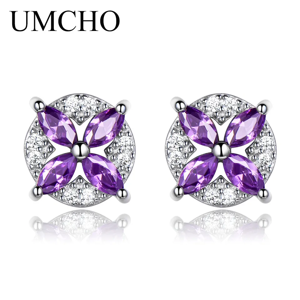 

925 Sterling Silver Earrings Flower Stud Earring Amethyst Stud Earrings 7mm Four petal flower Earring 5a Zircon