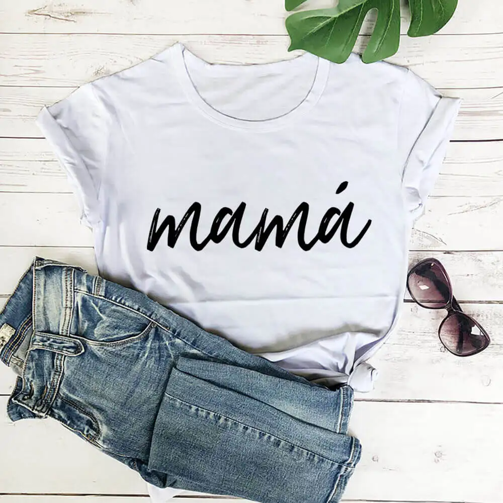 Mama Spanish Print 100%Cotton Women Tshirt Mexican Mother Funny Summer Casual Short Sleeve Top Mother's Day Gift Latina Shirt