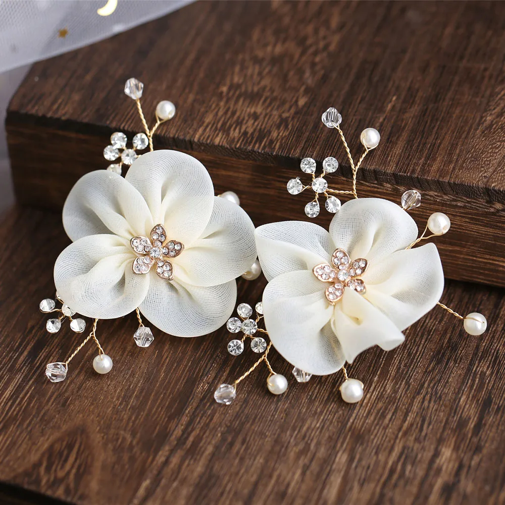 G05 2PCS Handmade Shoes Clips Bride High Heel Decoration Floral Decoration Charms Accessories Organza Flower Bridal Shoes Buckle