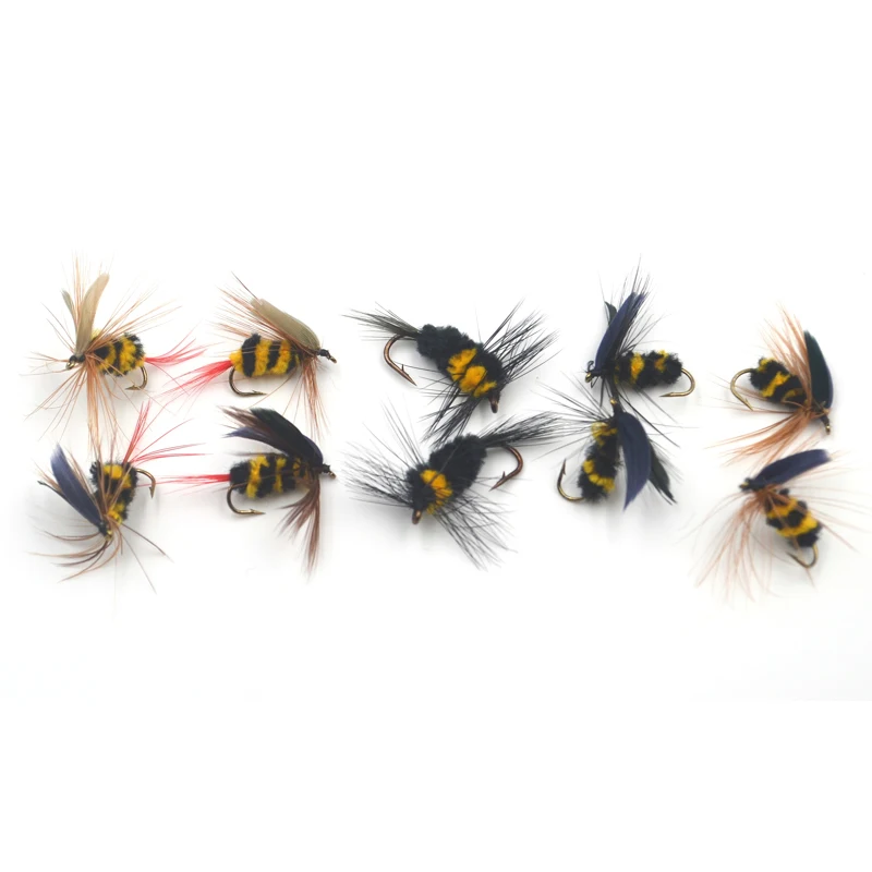 MNFT 30Pcs/Pack 5 different kinds Bumblebee Dry Fly Fishing Flies Artificial Bait Trout  Lures Hooks with Free Box Packing