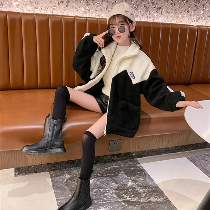 Girls Coat Jacket Cotton Outwear Tops 2022 New Arrive Warm Thicken Plus Velvet Winter Autumn Teenager Furs Outdoor Uniforms Chil