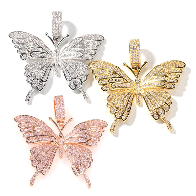 57x48mm Sparking Crystal Rhinestone Pave Butterfly Charms Zircon 3D Butterfly Pendant for DIY Jewelry Making Fashion Necklace