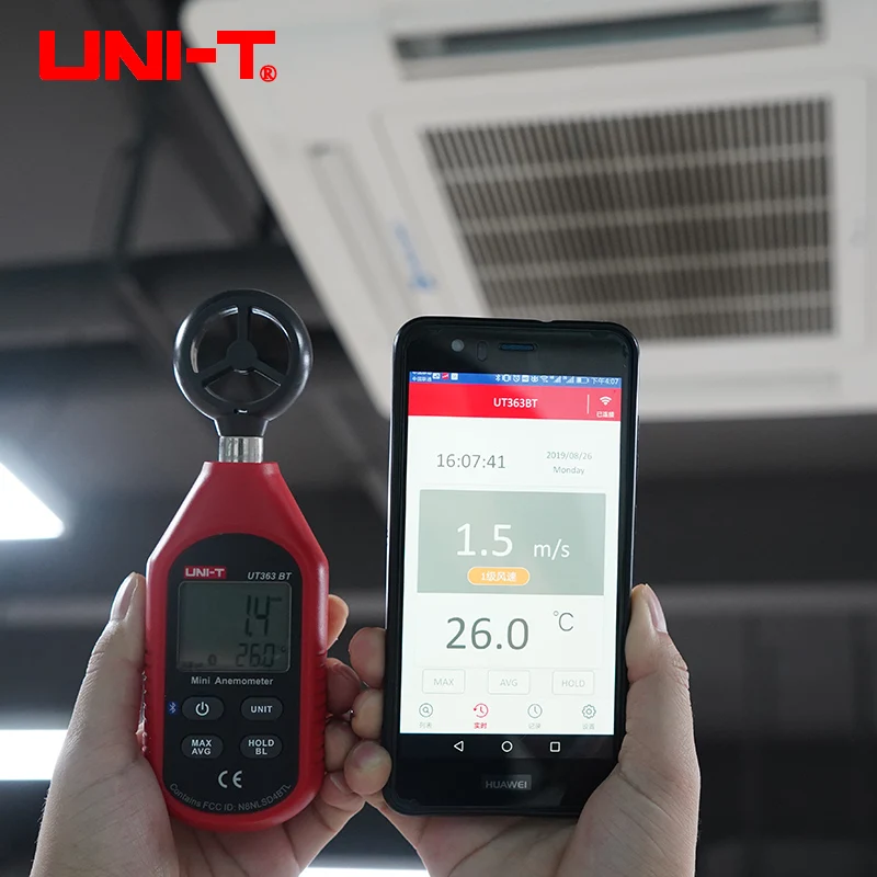 Imagem -05 - Mini Anemômetro Digital Medição de Velocidade do Vento Testador de Temperatura Display Lcd Velocidade do Fluxo de ar Nível do Vento Portátil Ut363 Uni-t-ut363