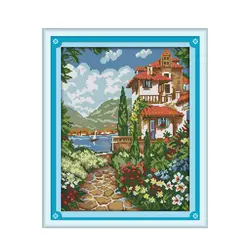 Lakeside mansion cross stitch kit 14ct 11ct count printed canvas stitching embroidery DIY handmade needlework