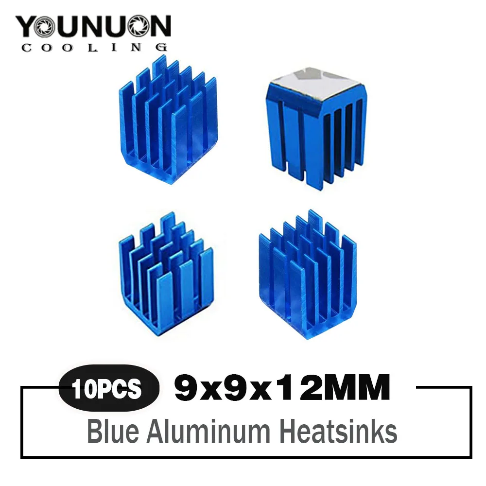 

10pcs YOUNUON Aluninum Cooling 9x9x12mm Sink Heat Blue Extruded With 3M Tape RAM Radiator