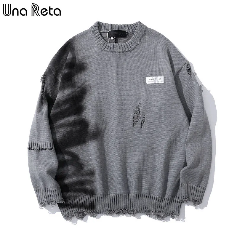 

Una Reta Graffiti Sweater Men New Autumn Streetwear Men's Clothes Hip Hop Pullover Men Hole Oversize Couple Sweater