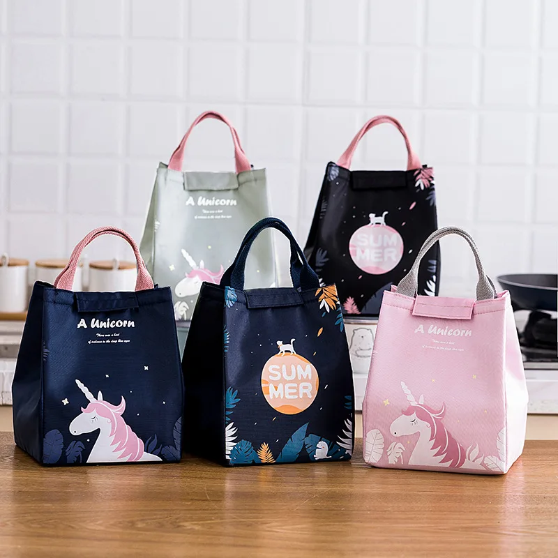 New Cute Cartoon Unicorn Lunch Bag Kids Women Thermal Cooler Bag Insulated Waterproof Tote Carry Storage Picnic Bento Pouch