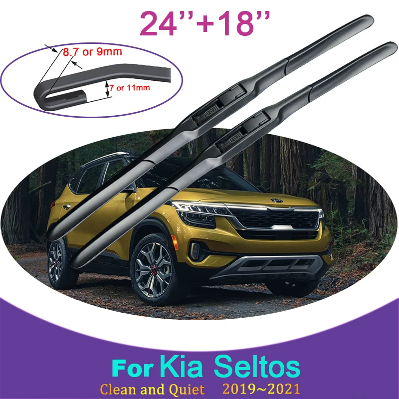 for Kia Seltos 2019 2020 2021 Two Rubber Wiper Snow Scraping Blade Frameless Front Windshield Brushes Car Accessories Stickers