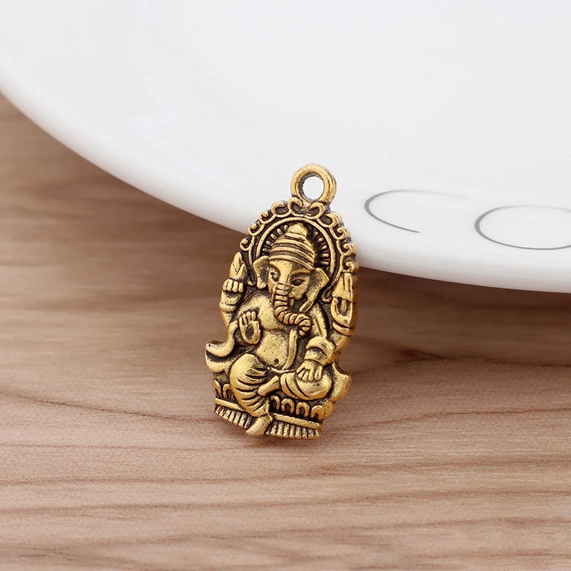 10 Pieces Antique Gold Color Ganesha Buddha Elephant Charms Pendants Beads for Necklace DIY Jewellery Making 28x16mm