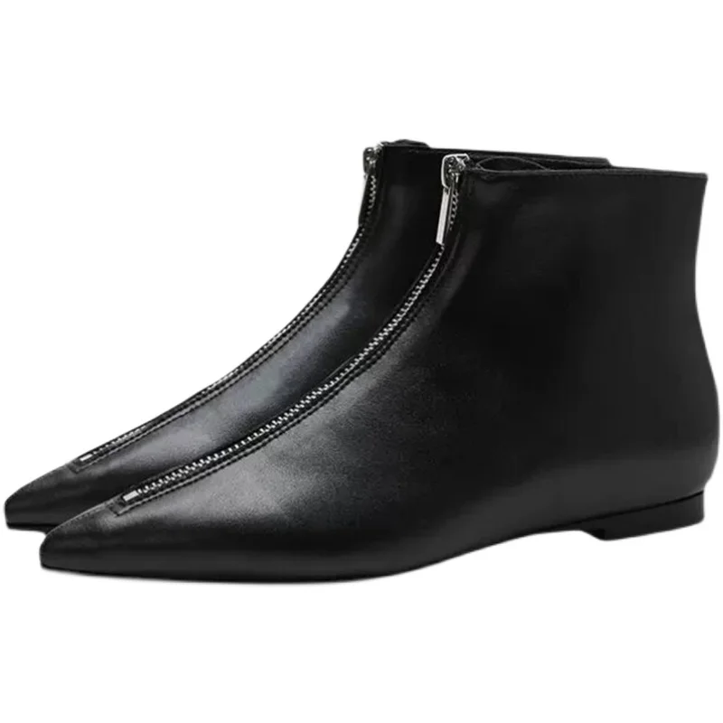 2024 New Flats Sexy Women Pointed Toe Ankle Boots British Woman Footwear Female Shoes Wedge Boots New Zipper Design Short Boots