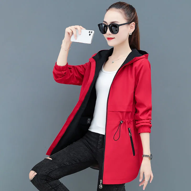 New 2024 Women Jacket Spring Autumn Hooded Coat Casual Windbreaker Female Double-sided Wear Zippers Basic Jacket Ladies Outerwea