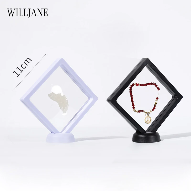 Edelstein Steine Ring Display Halter Transparent PE Film Schmuck Präsentation Box Armband Anhänger Rahmen Staubdicht Stehen 3D Suspension