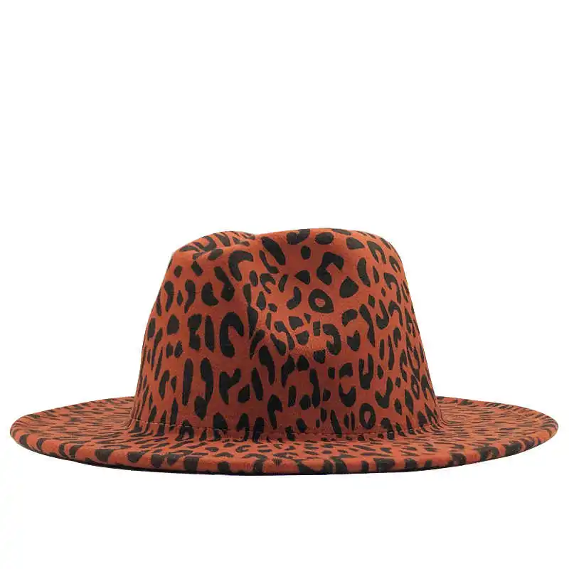 

leopard Women Fashion Men Wool Fedora Hat Elegant Lady Winter Autumn Wide Brim Jazz Church Panama Sombrero Cap 58-60CM