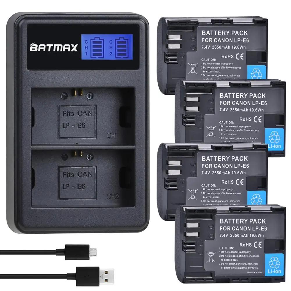 2650mAh LP-E6 LP-E6N LP E6 Batterij + LCD USB Dubbele Oplader voor Canon EOS 6D 7D 5D Mark II III IV 60D 60Da 70D 80D 5DS R XC10